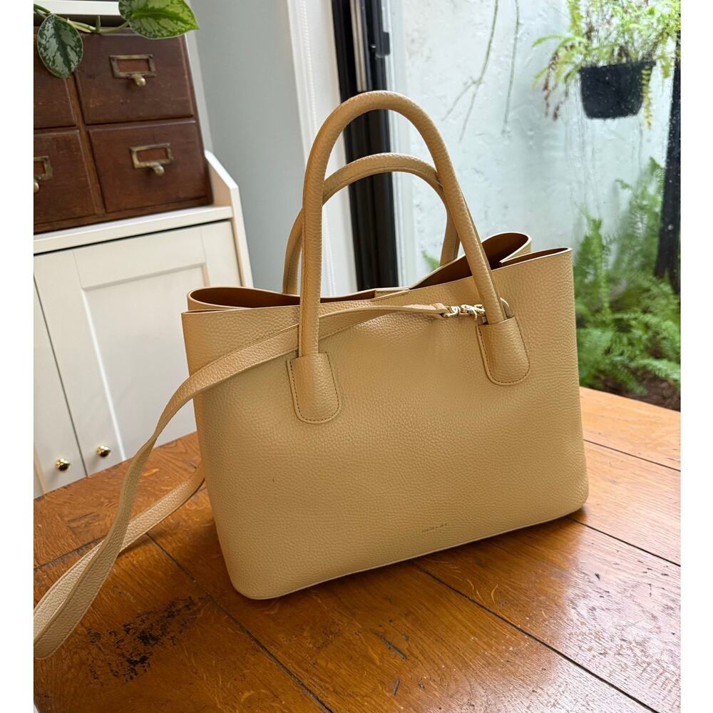 Angela Roi Cher Tote | Vegan Leather | Tan Satchel Handbag Light Tan Cream